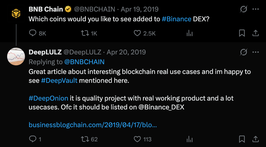 Reply praising DeepOnion as a quality project with real use cases