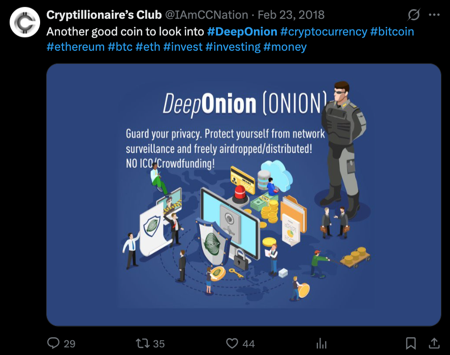 DeepOnion privacy campaign graphic shared by Cryptillionaire's Club